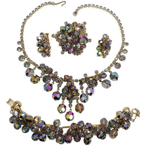 Juliana D&E Black Diamond Iridescent Dangling Crystal Cluster Parure