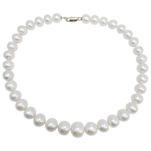South Sea Pearl Graduated Knotted String Necklace 14 Karat Yellow Gold Clasp
