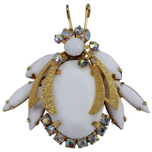 Juliana DeLizza & Elster Aurora Borealis and White Crystal Bug Insect Pin Brooch