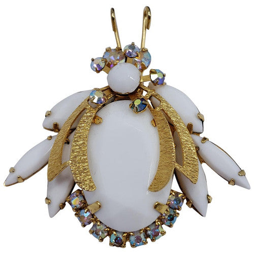 Juliana DeLizza & Elster Aurora Borealis and White Crystal Bug Insect Pin Brooch