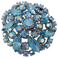 Aurora Borealis Crystal Round Abstract Flower Motif Brooch in Silver, mid 1900s