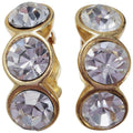 Large Clear 3 Crystal Clip On Earrings in Gold Tone, Mid 1900s