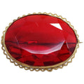Red Crystal Open Back Victorian Pin Brooch in Decorative Bezel