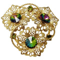 Watermelon Rivoli Crystal Flower Pin Brooch in Gold, Early-Mid 1900s