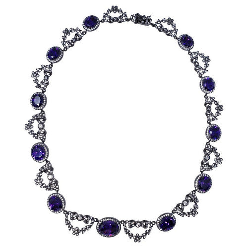 CZ by Kenneth Jay Lane Amethyst Crystal Necklace with Bow Motifs