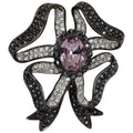 KJL Kenneth Jay Lane Pave Crystal Bow Motif Pin Brooch on Dark Gray Gunmetal