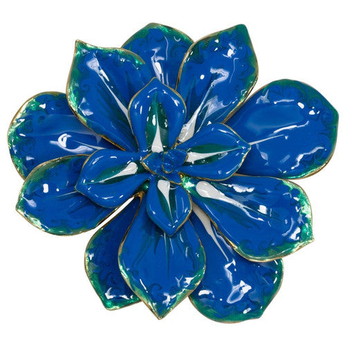 KJL Kenneth Jay Lane Blooming Flower Blue and White Enamel Pin Brooch in Gold