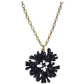 Oscar de la Renta Embellished Black Crystal Coral Motif Pendant on Gold Chain