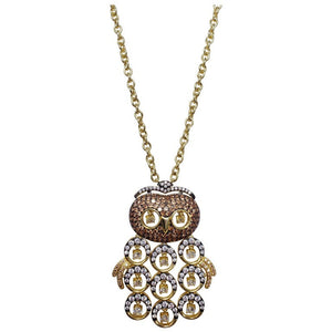 KJL Kenneth Jay Lane Embellished Pave Cubic Zirconia Owl Pendant Necklace
