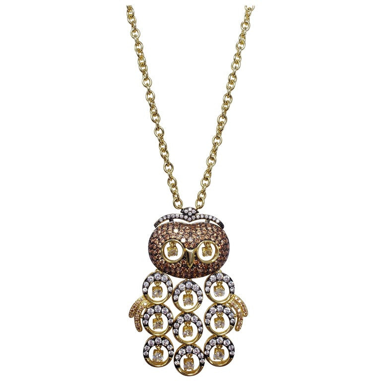 KJL Kenneth Jay Lane Embellished Pave Cubic Zirconia Owl Pendant Necklace