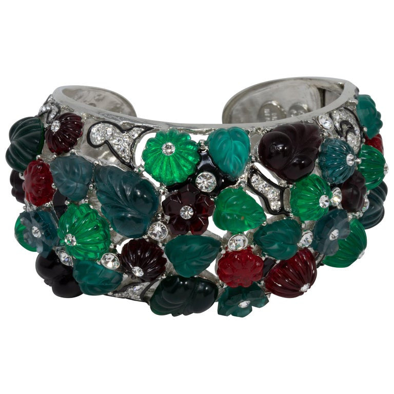 Kenneth Jay Lane KJL Art Deco Tutti Frutti Fruit Salad Cuff Bracelet