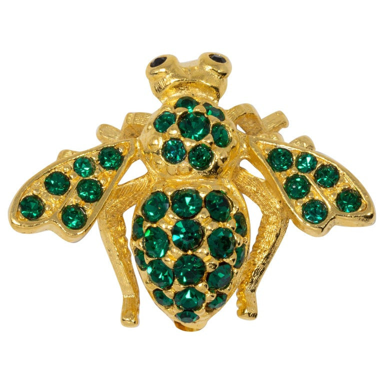 Joan Rivers Green Crystal Bee Wasp Pin Brooch in Gold, Classics Collection