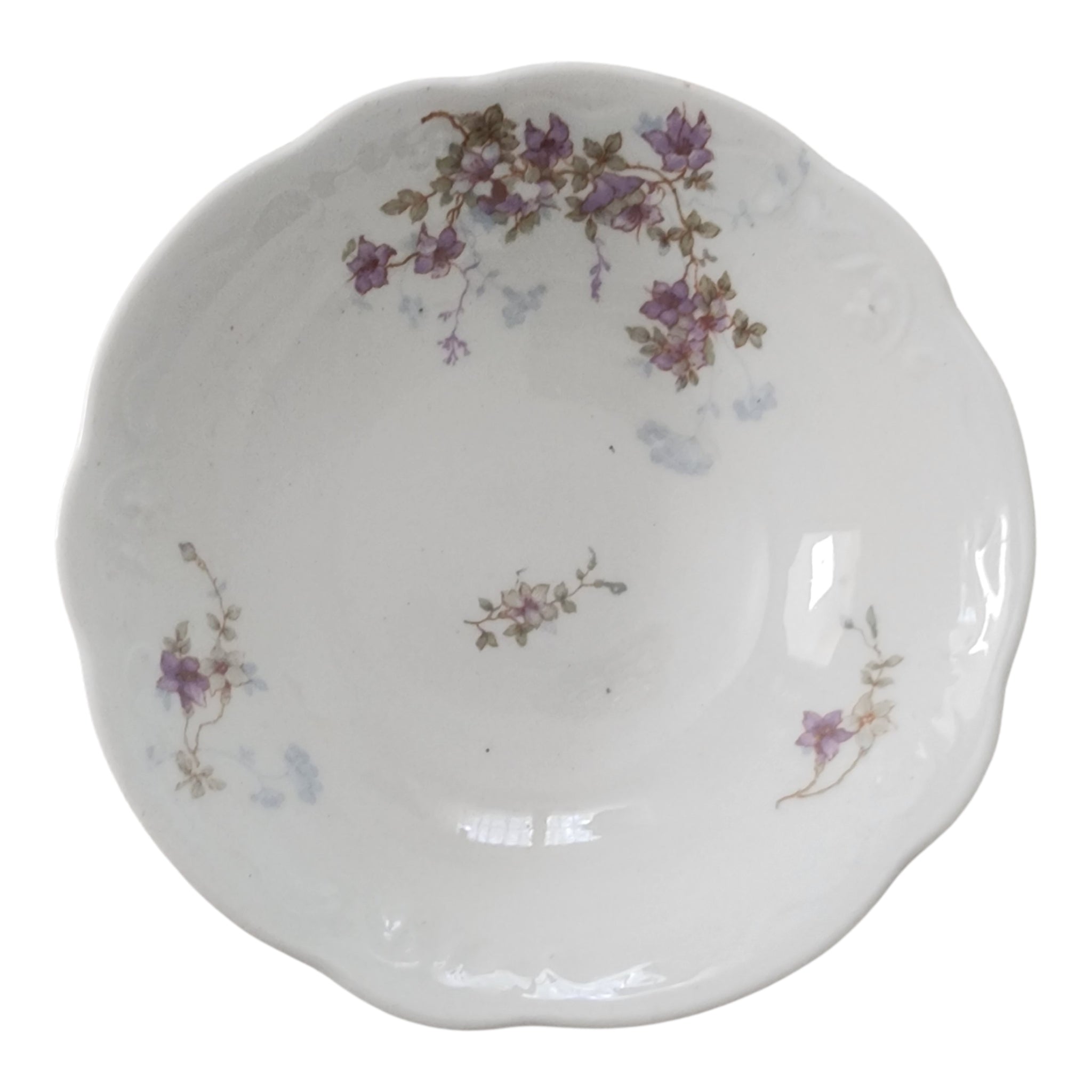 6" Syracuse China Purple Floral Sprigs & Embossed Rim Coupe Cereal Bowl