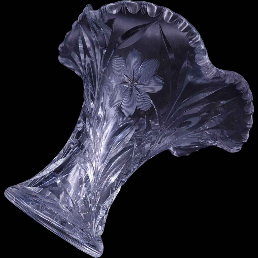 6" American Brilliant Cut Victorian Lead Crystal  Ruffle Vase