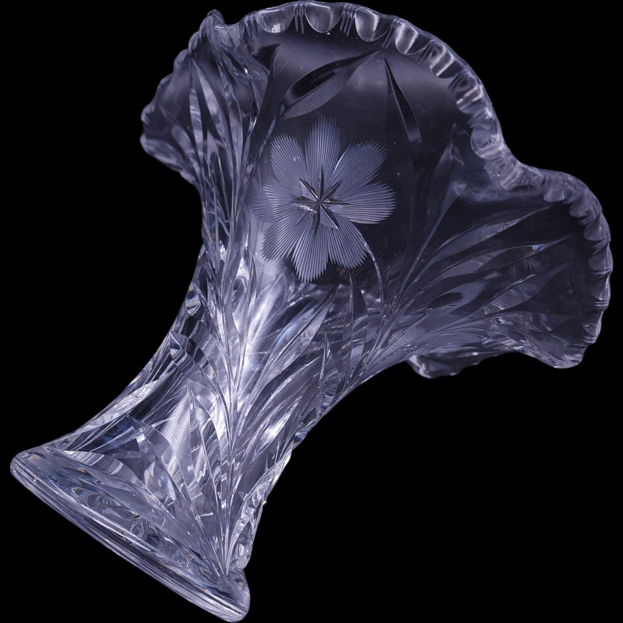 6" American Brilliant Cut Victorian Lead Crystal  Ruffle Vase
