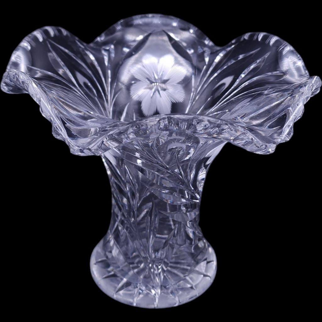 6" American Brilliant Cut Victorian Lead Crystal  Ruffle Vase