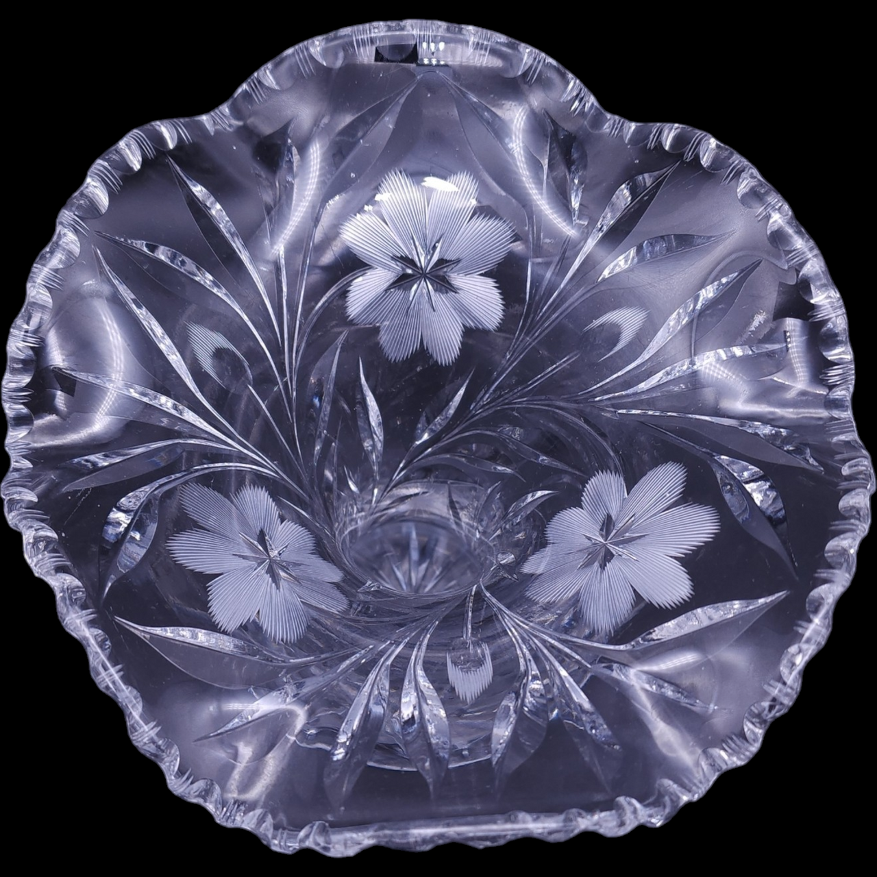 6" American Brilliant Cut Victorian Lead Crystal  Ruffle Vase