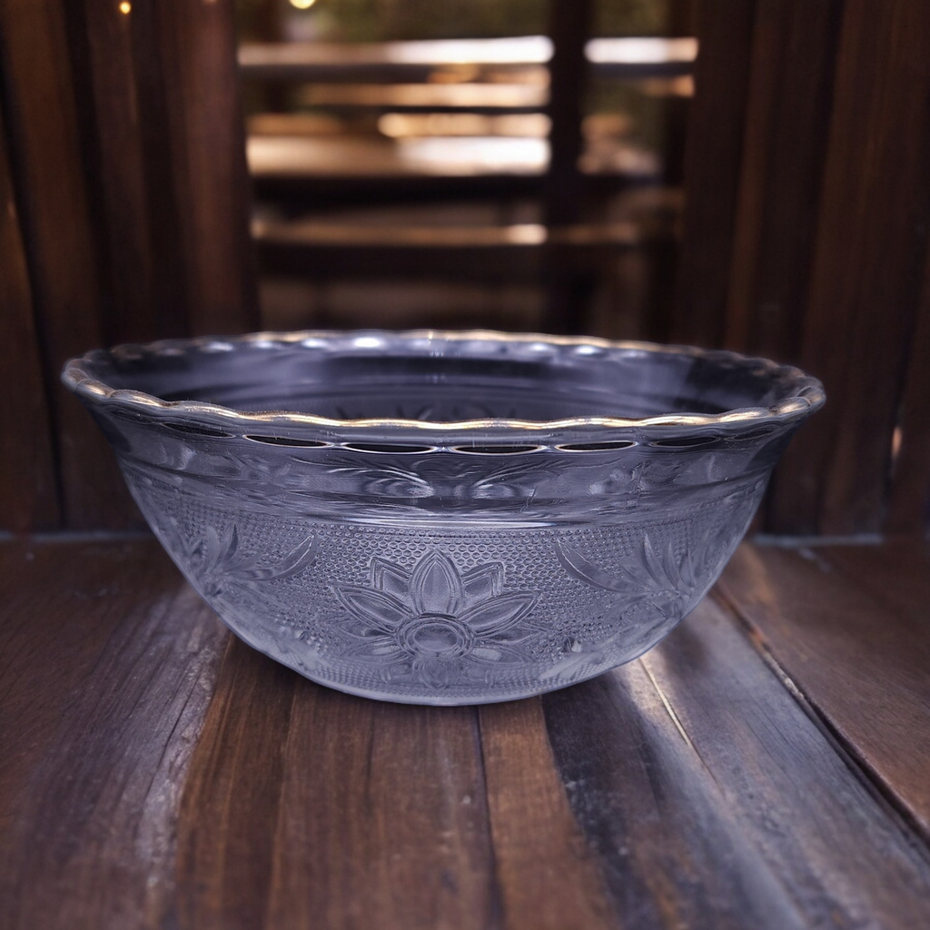 6" Anchor Hocking Sandwich Clear Gold Trim Scalloped Bowl