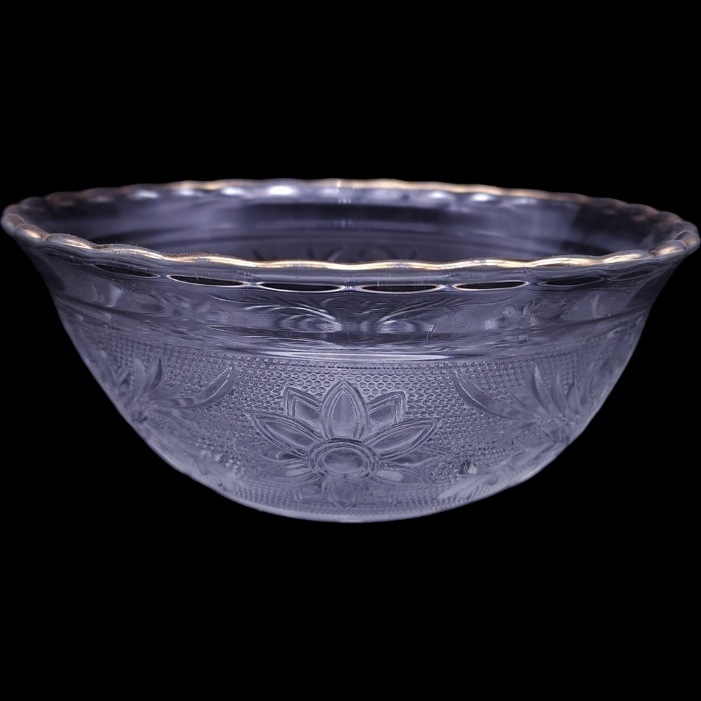 6" Anchor Hocking Sandwich Clear Gold Trim Scalloped Bowl