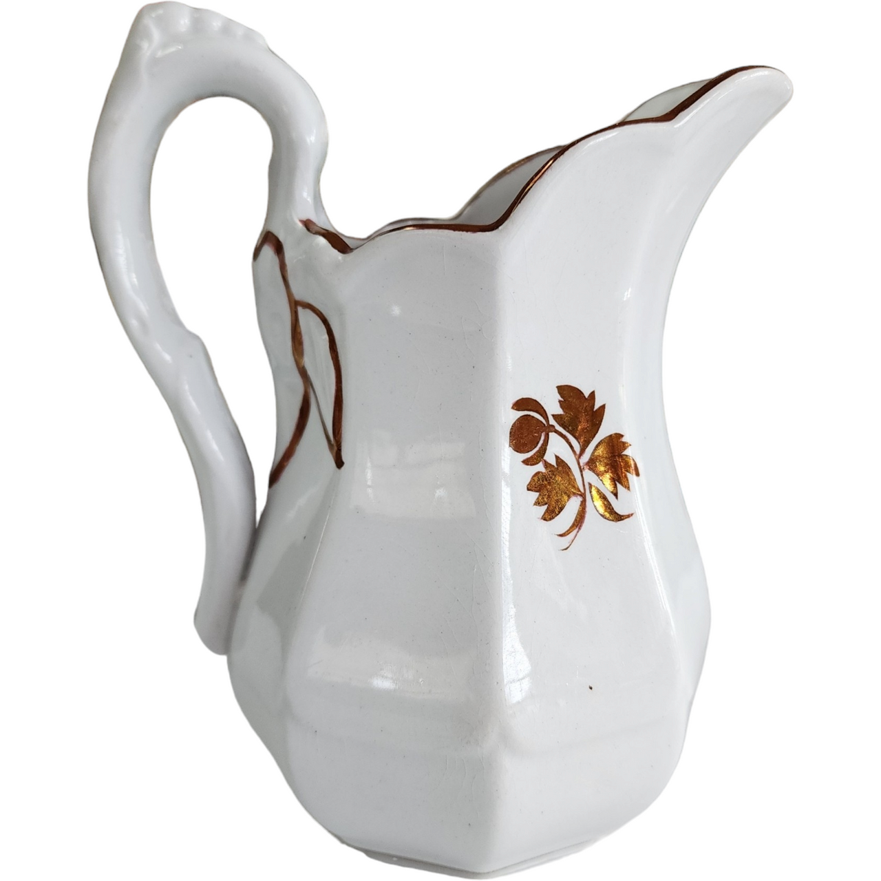 6" Anthony Shaw Hanging Leaves Copper Band White Ironstone Pitcher Jug