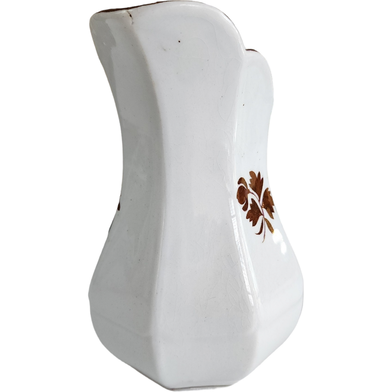 6" Anthony Shaw Hanging Leaves Copper Band White Ironstone Pitcher Jug
