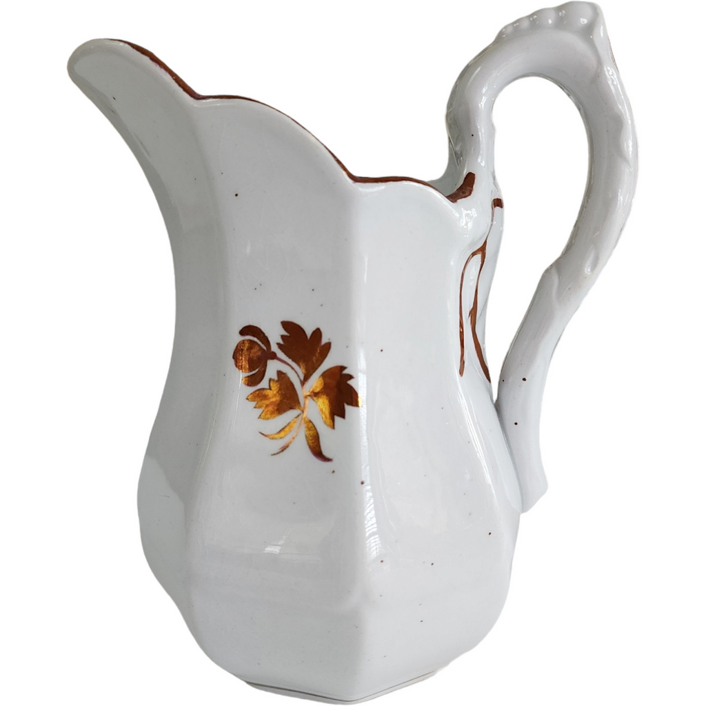 6" Anthony Shaw Hanging Leaves Copper Band White Ironstone Pitcher Jug