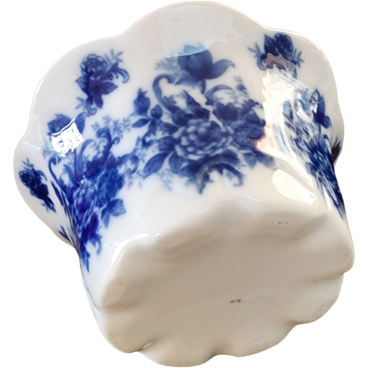 6" Cracker Barrel Blue And White Handled Basket