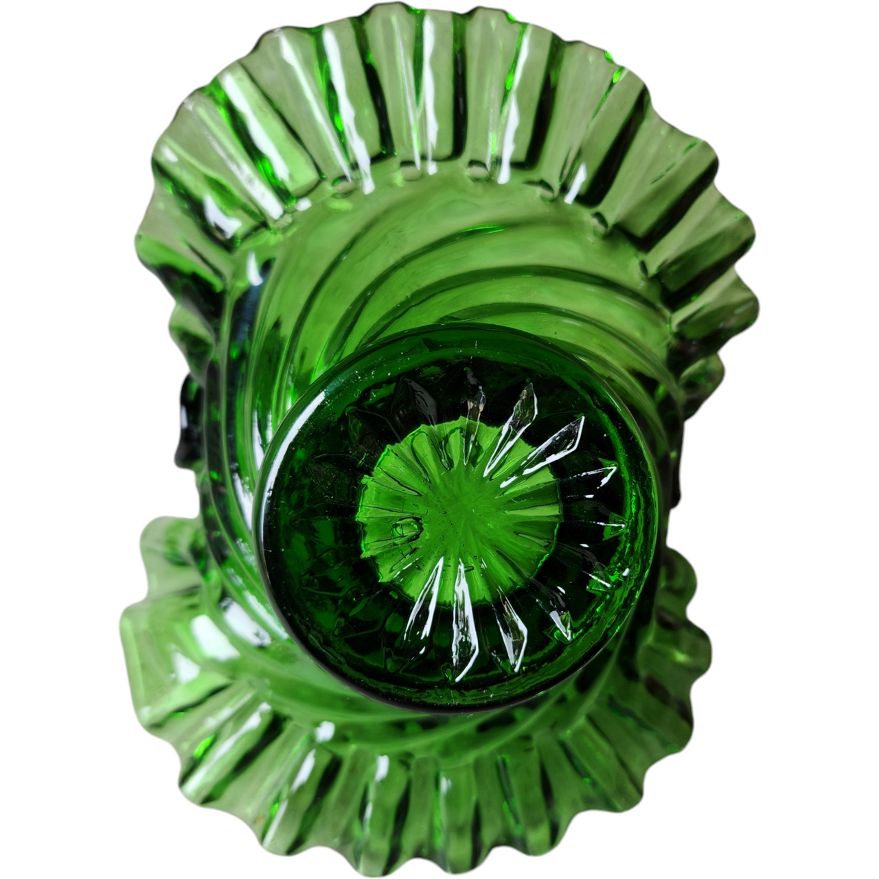 6" Emerald Green Art Glass Basket Vase