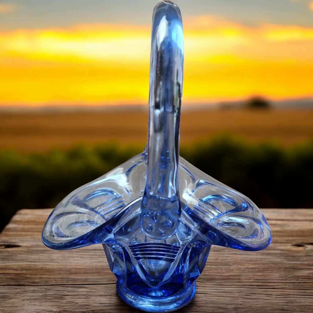 6" Fenton Art Glass Small Periwinkle Blue Basket Vase