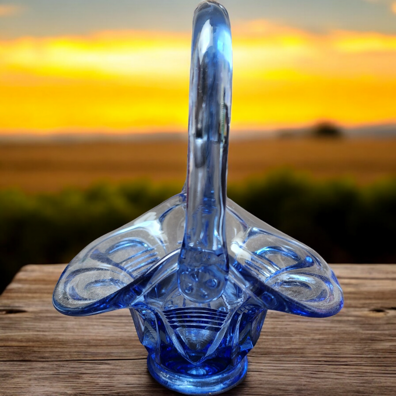 6" Fenton Art Glass Small Periwinkle Blue Basket Vase