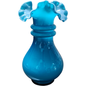 6" Fenton Jamestown Double Ring Cased Ruffled Blue Teal Vase