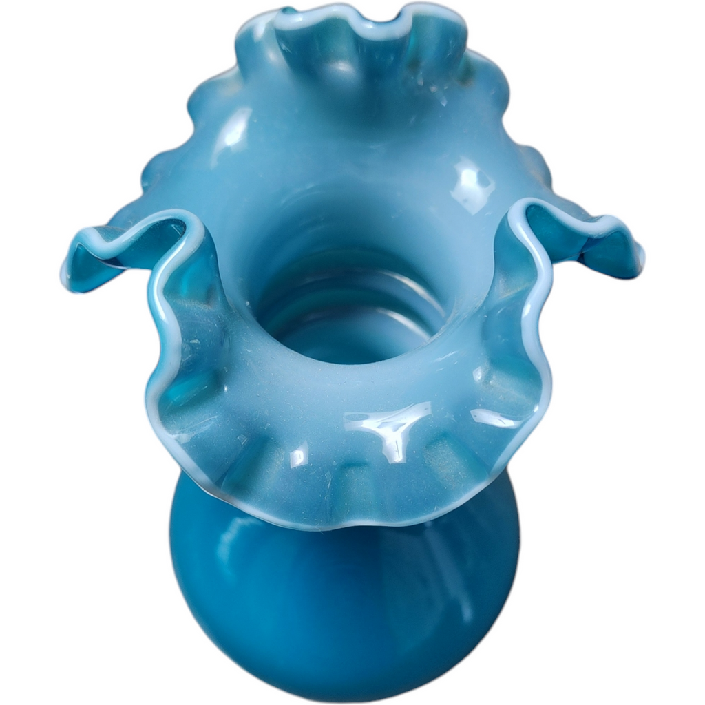 6" Fenton Jamestown Double Ring Cased Ruffled Blue Teal Vase