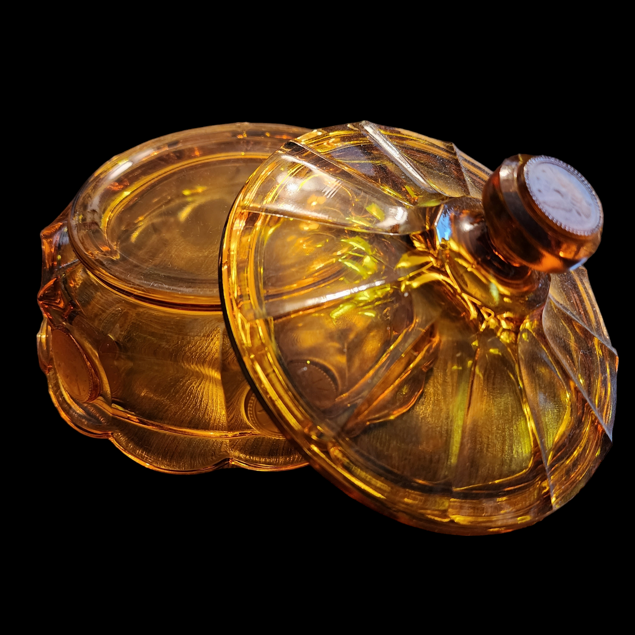 6" Fostoria Coin Glass Amber Round Candy Dish & Lid