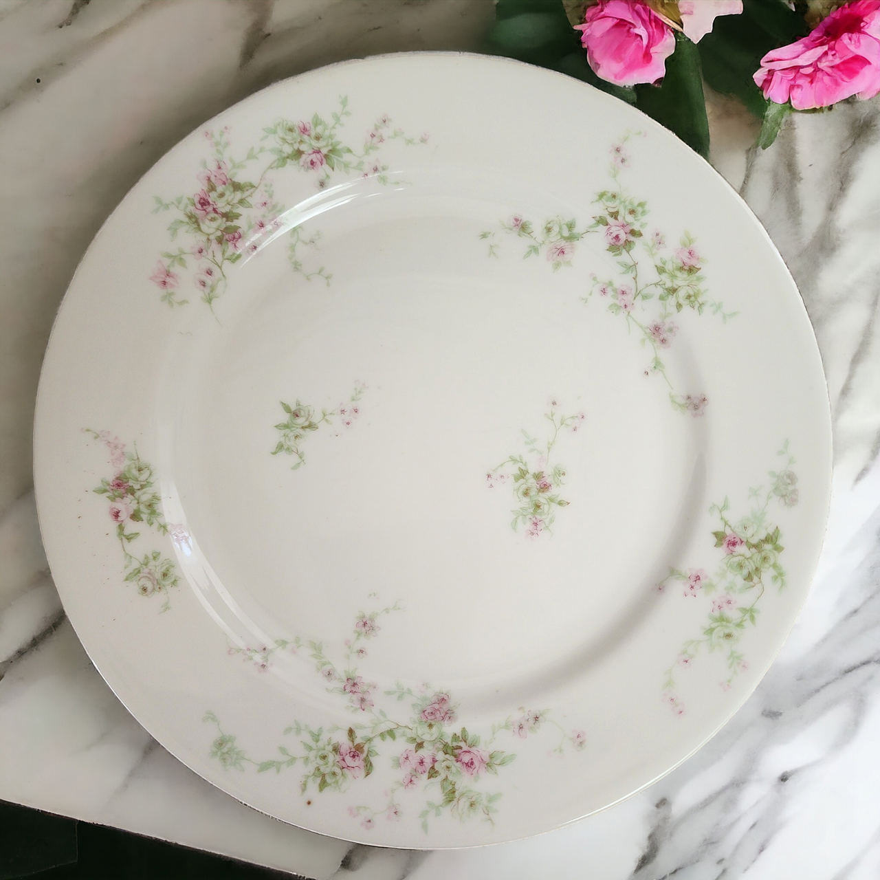 6" Haviland Limoges Theo Smooth Off White Pink Roses Bread & Butter Plate France