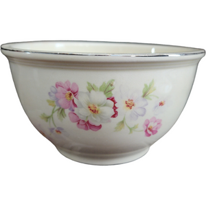 6" Homer Laughlin Fluffy Virginia Rose Pink & White Flowers Mixing Bowl