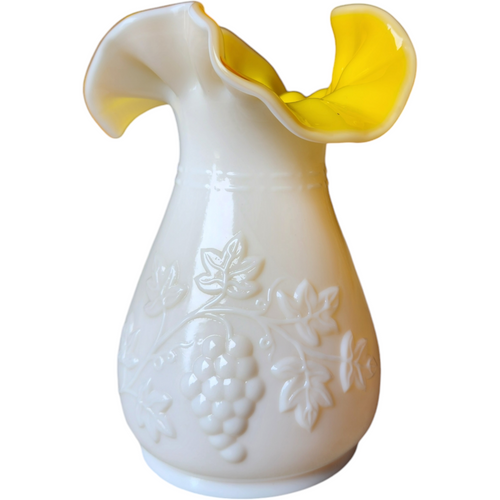 6" Kanawha Grape Pressed Milk Glass Double Crimped Vase