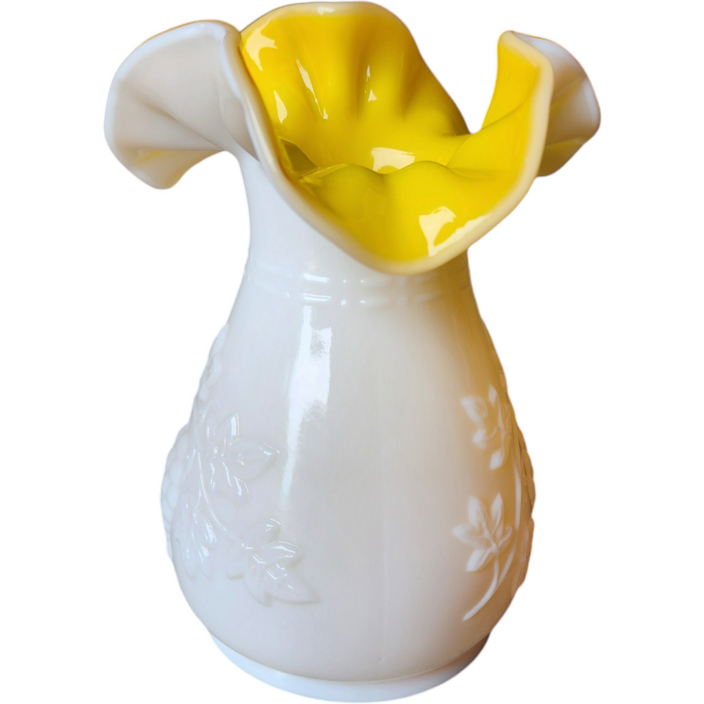 6" Kanawha Grape Pressed Milk Glass Double Crimped Vase