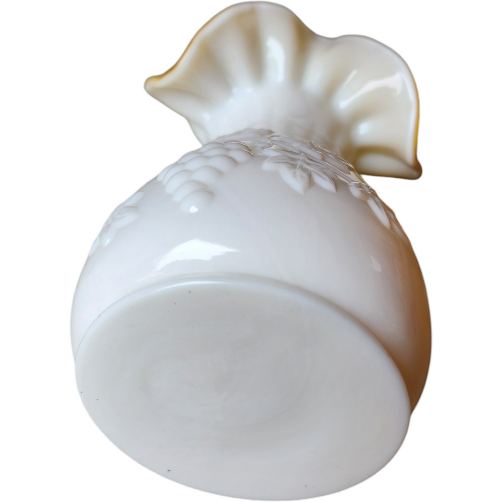 6" Kanawha Grape Pressed Milk Glass Double Crimped Vase