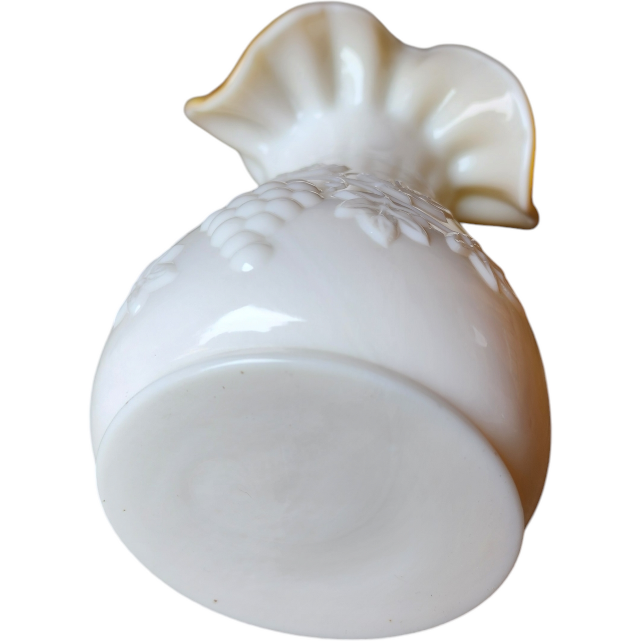 6" Kanawha Grape Pressed Milk Glass Double Crimped Vase