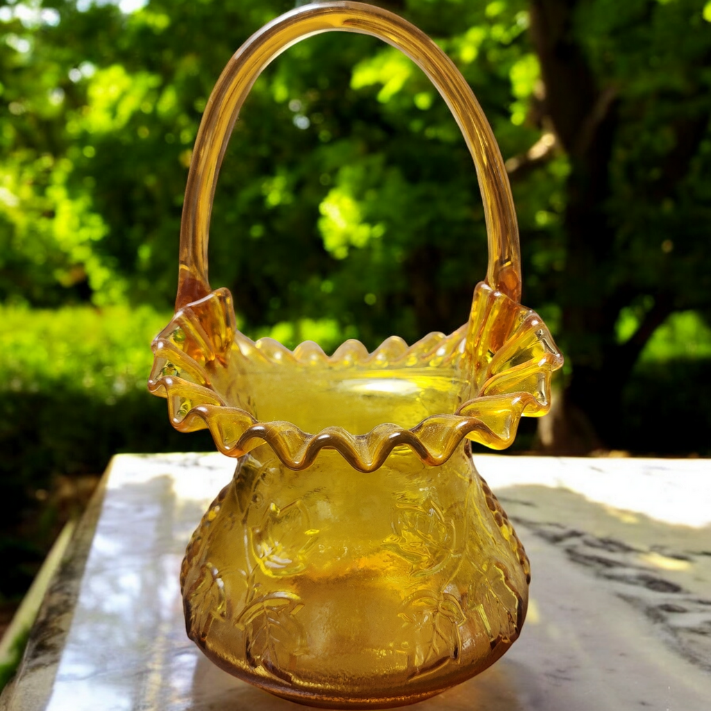 Kanawha Amber Grape Pressed Glass Double Crimped Basket