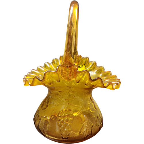 Kanawha Amber Grape Pressed Glass Double Crimped Basket