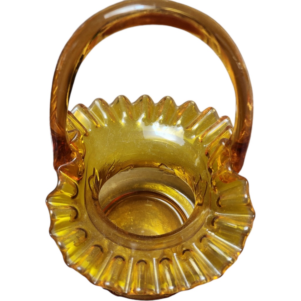 Kanawha Amber Grape Pressed Glass Double Crimped Basket