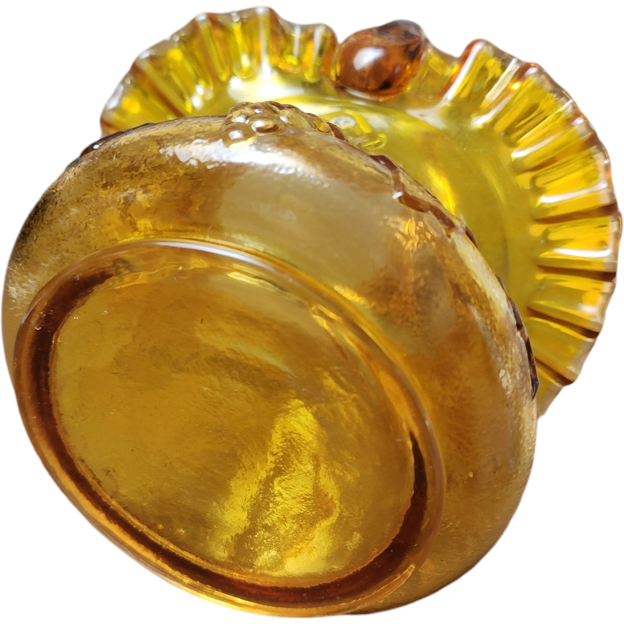 Kanawha Amber Grape Pressed Glass Double Crimped Basket