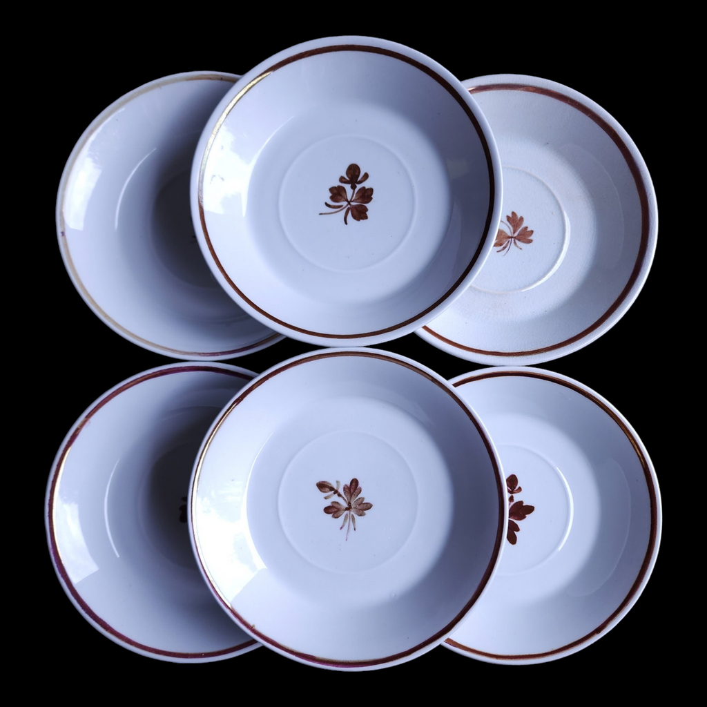 6" Meakin, Alfred Copper Tea Leaf Center Ironstone Saucer for Flat Cup Set of 6