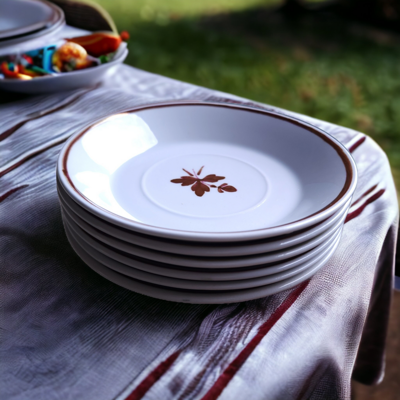 6" Meakin, Alfred Copper Tea Leaf Center Ironstone Saucer for Flat Cup Set of 6