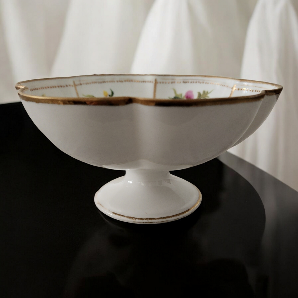 6" Nippon Green Leaves Pink Flower Gold Accents Footed Bowl