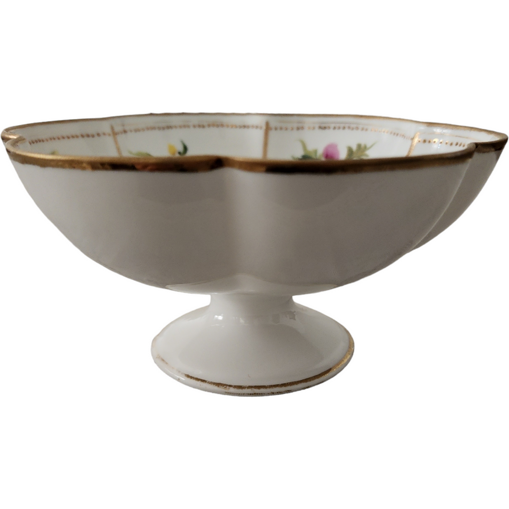 6" Nippon Green Leaves Pink Flower Gold Accents Footed Bowl