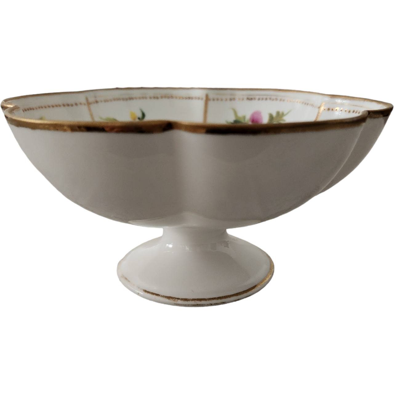 6" Nippon Green Leaves Pink Flower Gold Accents Footed Bowl