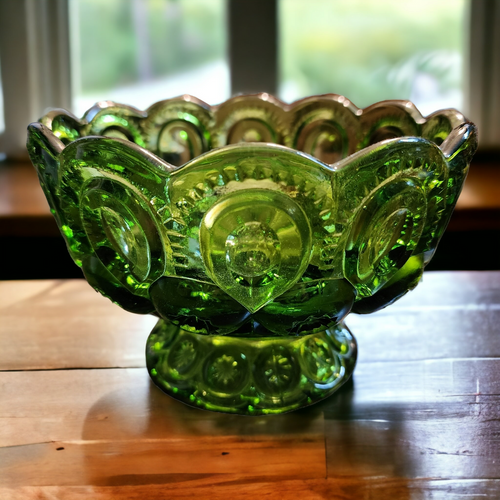 6" Smith Glass Moon and Star Green Compote No Lid