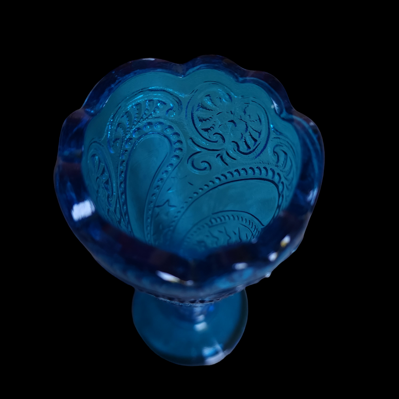 6" Smith Glass Vintage Blue Beaded Scrolls Bud Vase